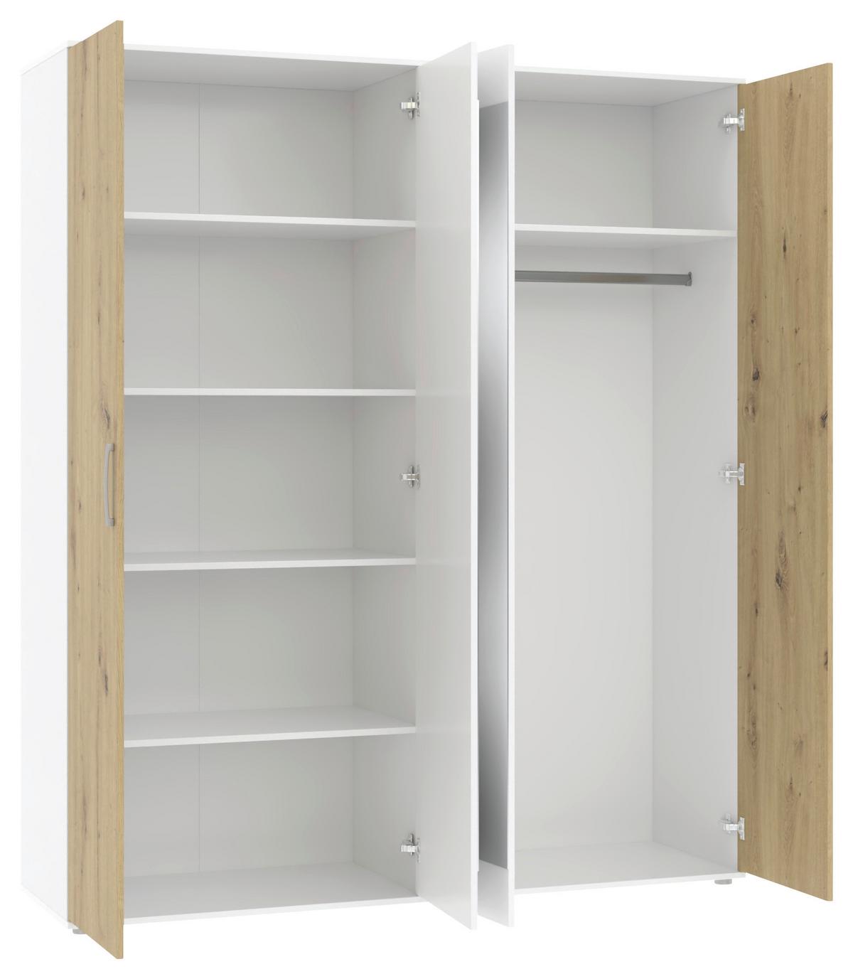 Kleiderschrank Jan, Weiß Eiche Artisan Dekor, B: 180 cm - Weiß/Eiche Artisan, Trend, Glas/Holzwerkstoff (180/210/52cm)