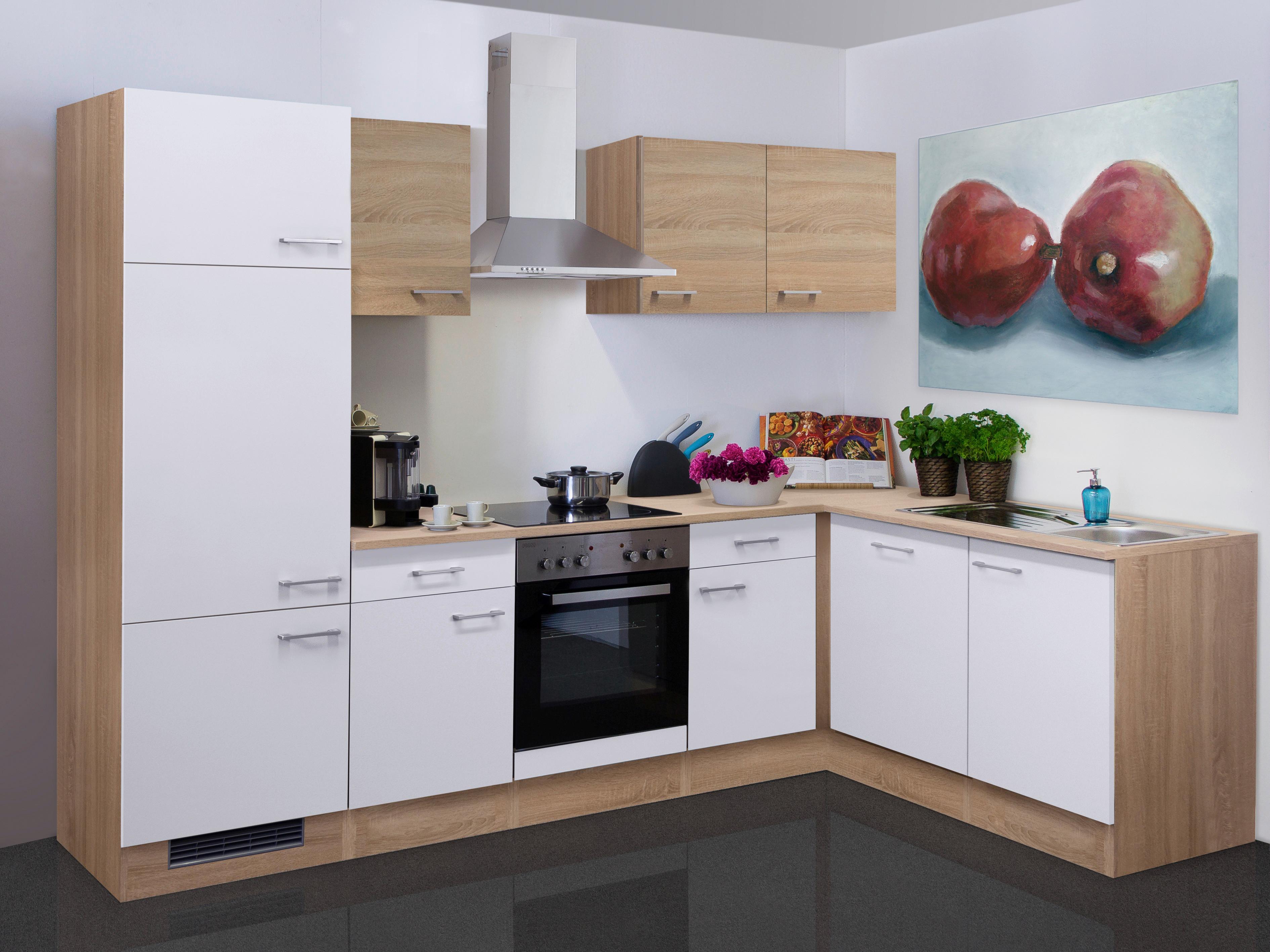 Eckküche Samoa Mit Geräten 280x170 cm - Weiß/Sonoma Eiche, MODERN, Holzwerkstoff (280/170cm) - FlexWell