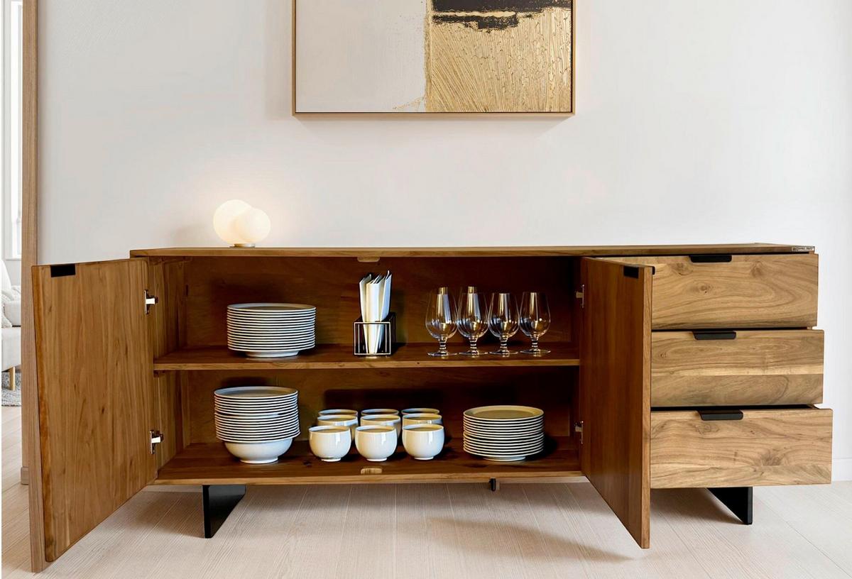 Sideboard Akaziefarben, Schwarz B: 175cm - Schwarz/Akaziefarben, Natur, Holz (175/76/40cm) - Livetastic