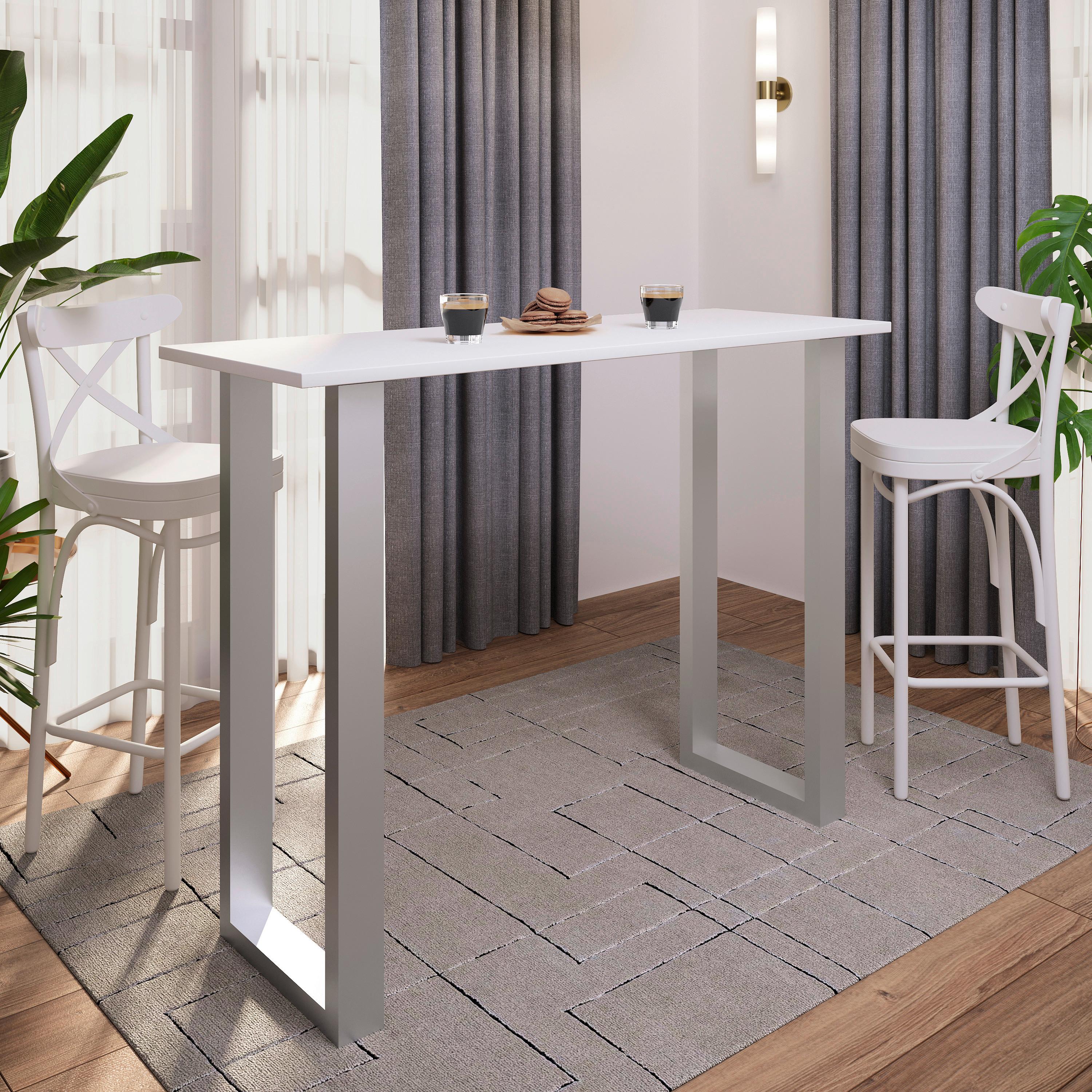 Bartisch Xona B 140x50 - Silberfarben/Weiß, KONVENTIONELL, Holzwerkstoff/Metall (140/102/50cm)
