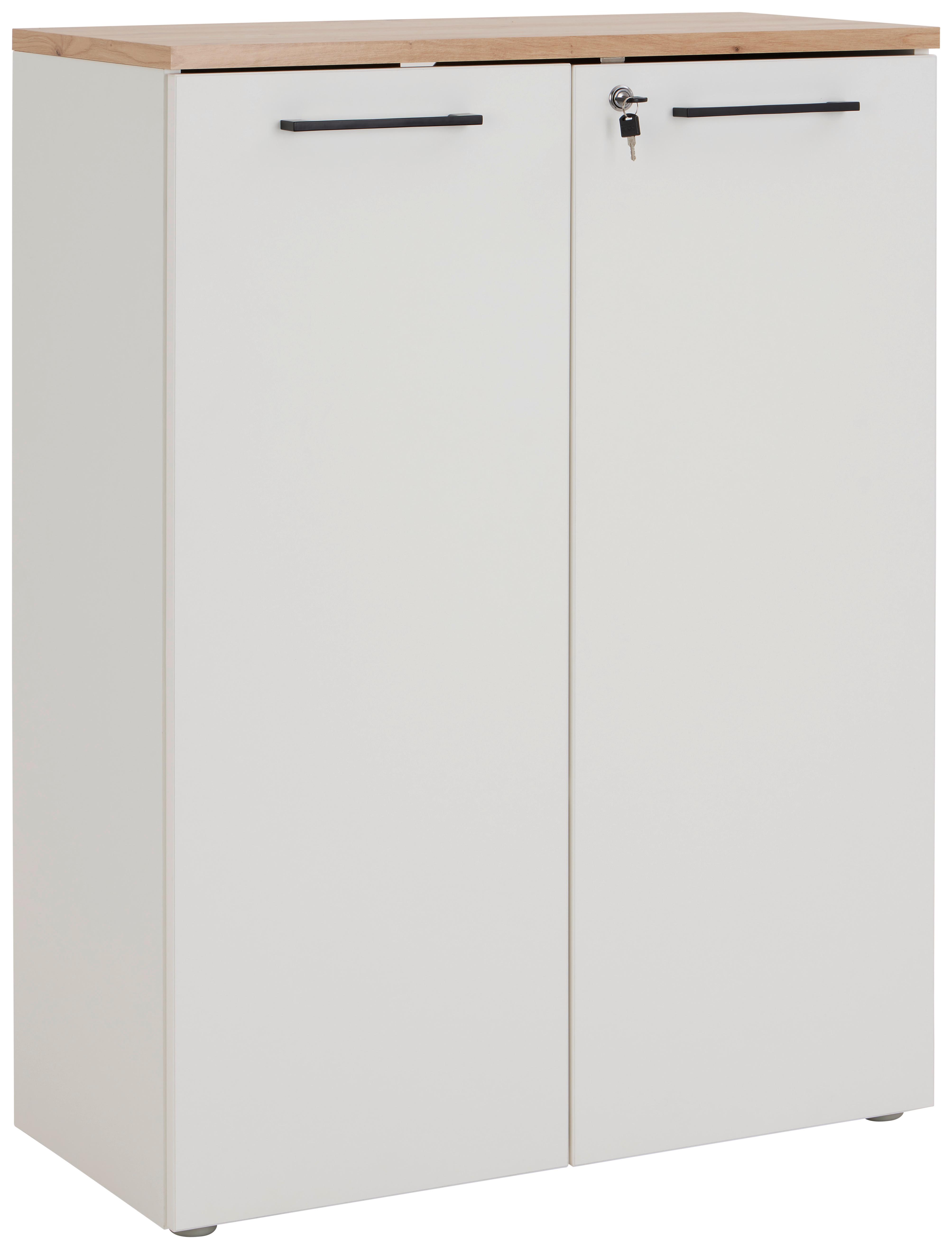 Aktenschrank versperrbar Eiche Dekor Weiß B: 80 cm - Eichefarben/Weiß, MODERN, Holzwerkstoff (80/112/38cm)