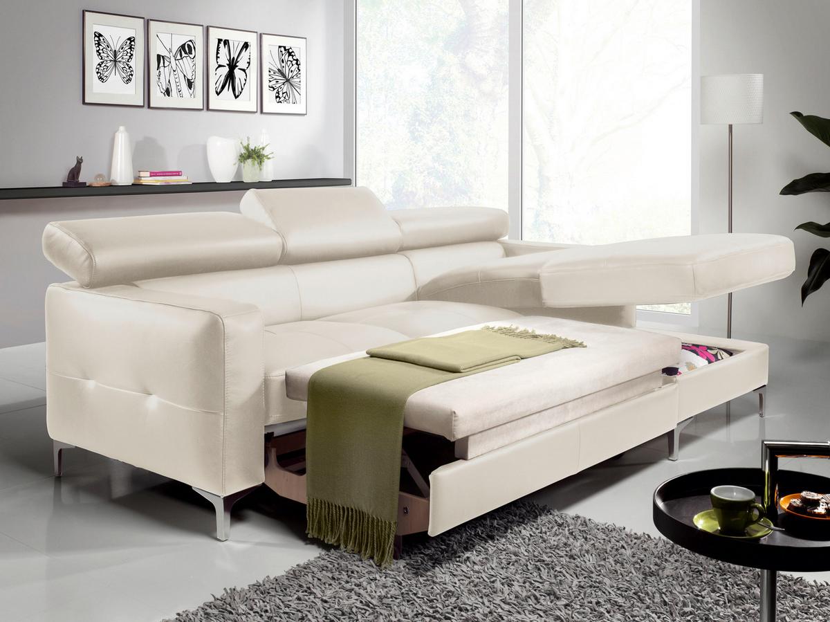 Ecksofa Mit Schlaffunktion Sammy Hellgrau - Chromfarben/Weiß, Design, Leder (227/168cm) - Livetastic