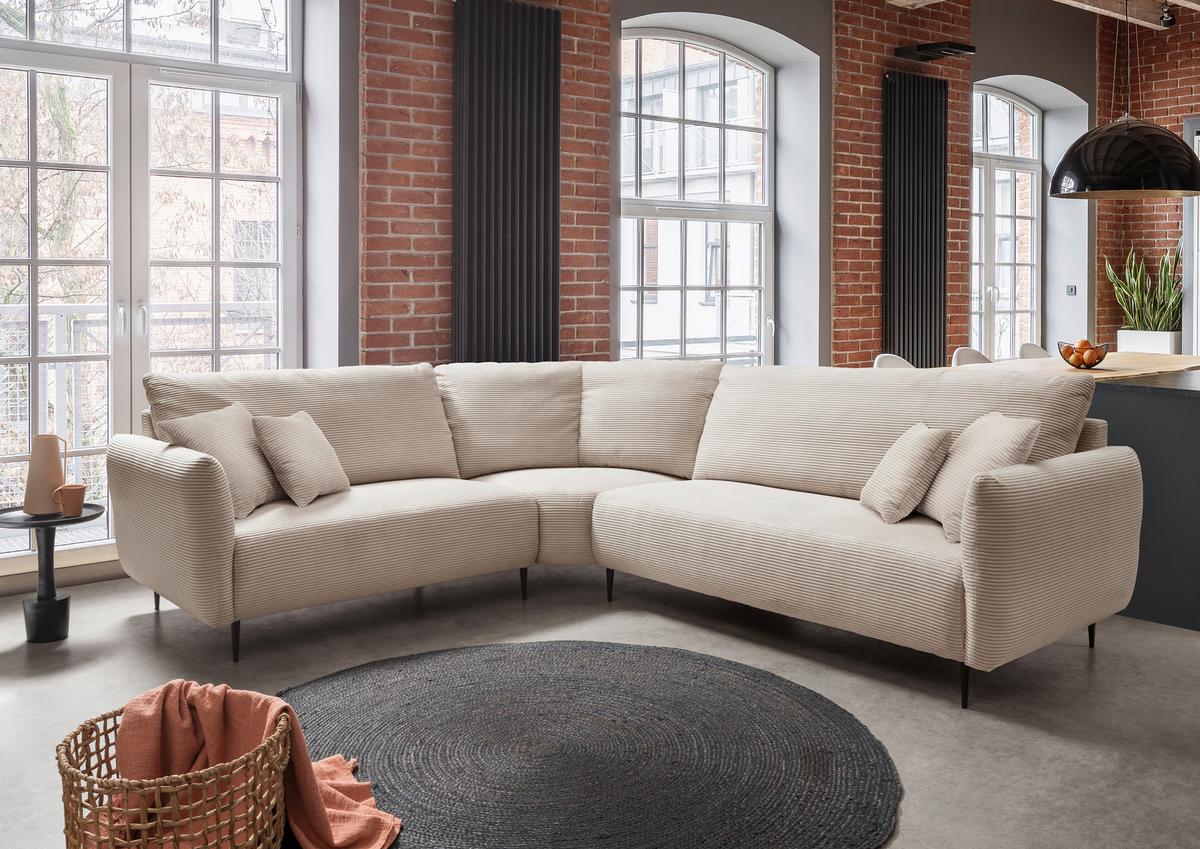 Ecksofa Vanilla Beige S: 256x294 Cm - Beige/Schwarz, Design, Textil (256/294cm) - Livetastic