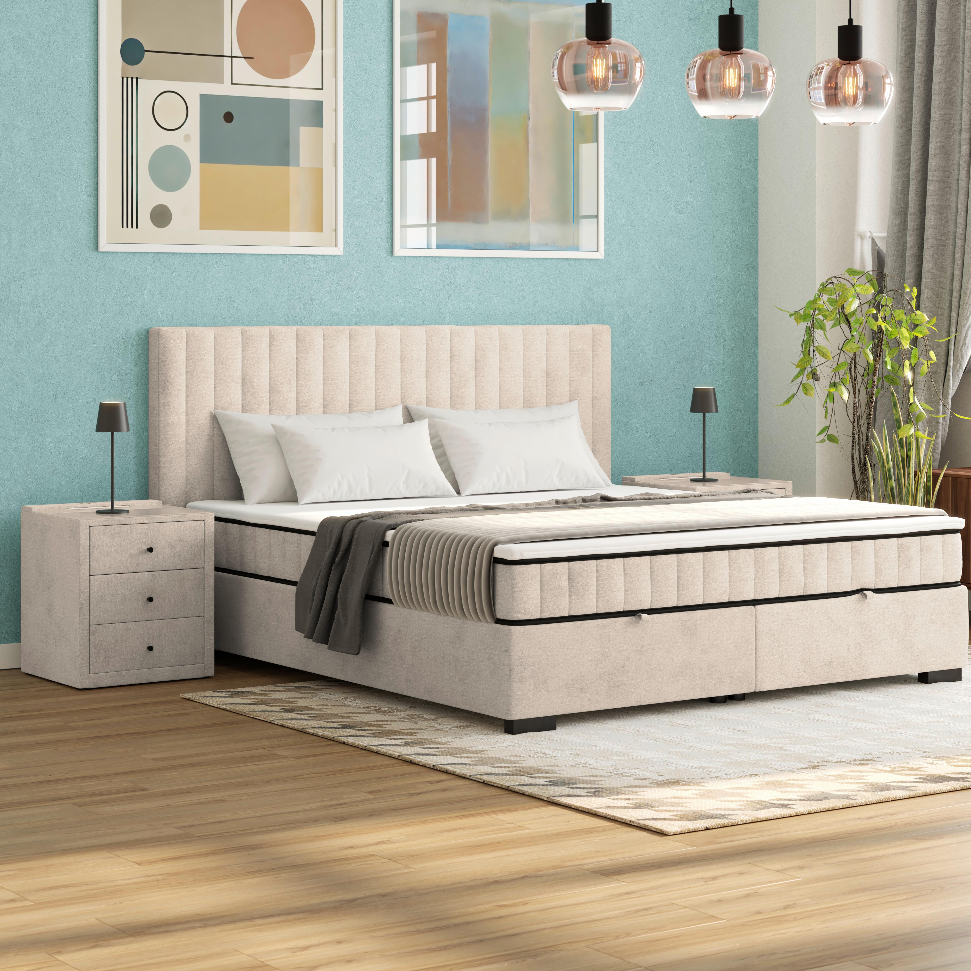 Boxbett Maya 160 - Sandfarben/Schwarz, MODERN, Holz/Holzwerkstoff (160/200cm)