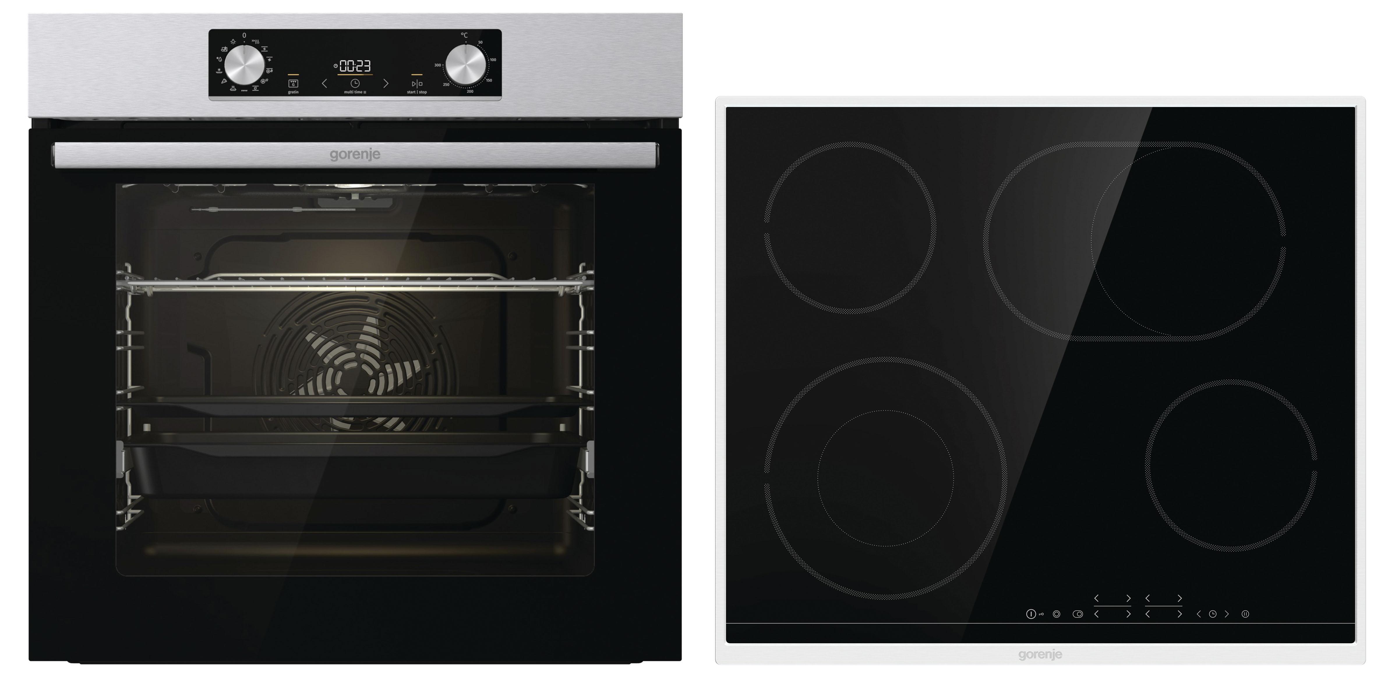 Einbau-Herd-Set B: 59,5 cm Elektro-Glaskeramik - Edelstahlfarben/Schwarz, Basics, Glas/Metall (59,5/59,5/56,4cm) - Gorenje