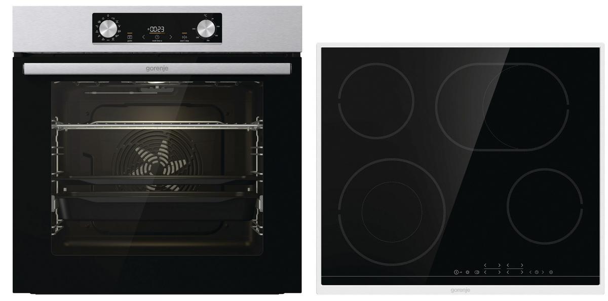 Einbau-Herd-Set B: 59,5 cm Elektro-Glaskeramik - Edelstahlfarben/Schwarz, Basics, Glas/Metall (59,5/59,5/56,4cm) - Gorenje