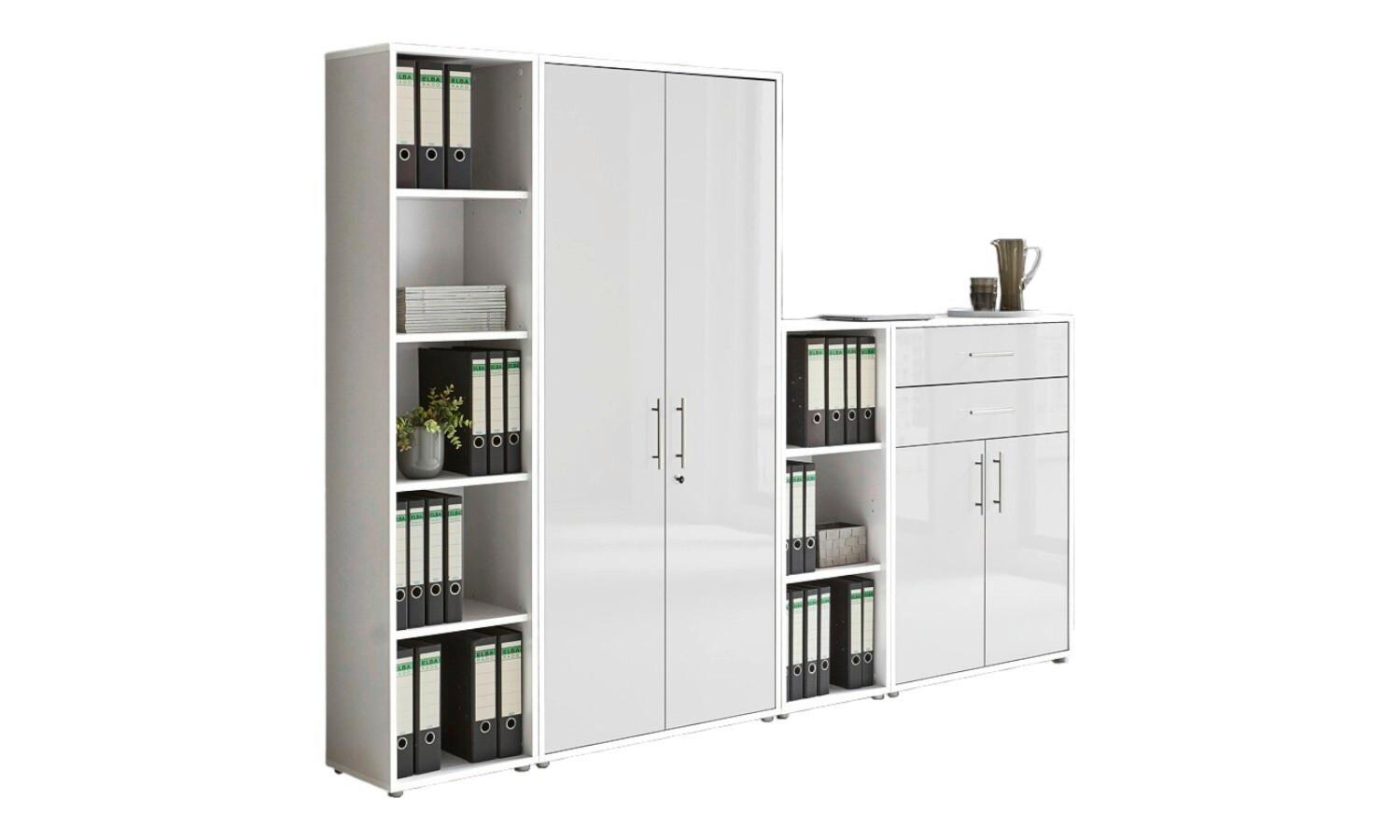 Office Edition B: 257 cm Weiß/Weiß Hochglanz - Weiß Hochglanz/Weiß, MODERN, Holzwerkstoff (257/185,6/33cm) - MID.YOU