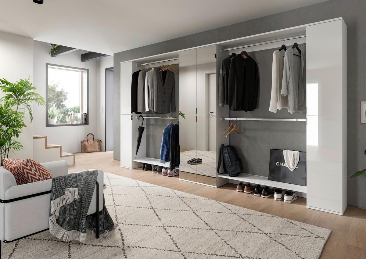 Garderobe Projekt X 5-teilig Weiß B: 341 Cm - Weiß Hochglanz/Weiß, Design, Holzwerkstoff (341/193/34cm) - Livetastic