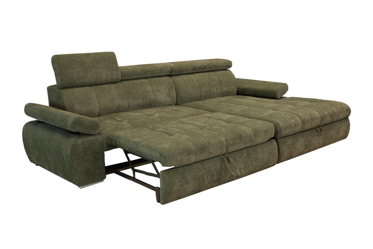 Rohová sedačka VEGAS, pravá, lesní zelená žinylka - barvy stříbra/lesní zelená, Design, dřevo/textil (294/173cm)