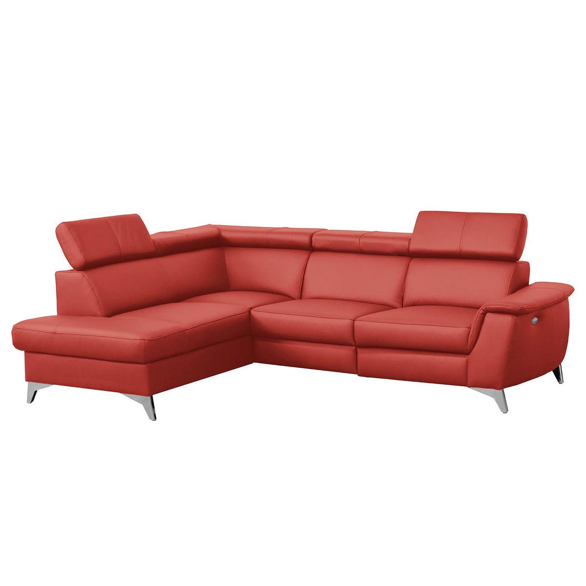 Ecksofa Lince Rot S: 197x257 Cm - Chromfarben/Rot, Design, Leder/Textil (197/257cm) - Livetastic