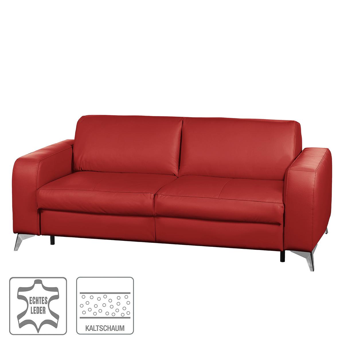Schlafsofa Aloe Echtleder Rot B: 204 Cm - Silberfarben/Rot, Design, Leder (204/84/104cm) - Livetastic