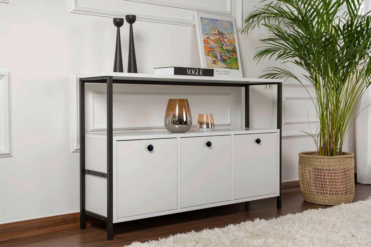 KOMMODE Schwarz/Weiß B: 120cm - Schwarz/Weiß, MODERN, Holzwerkstoff (120/77/30cm)