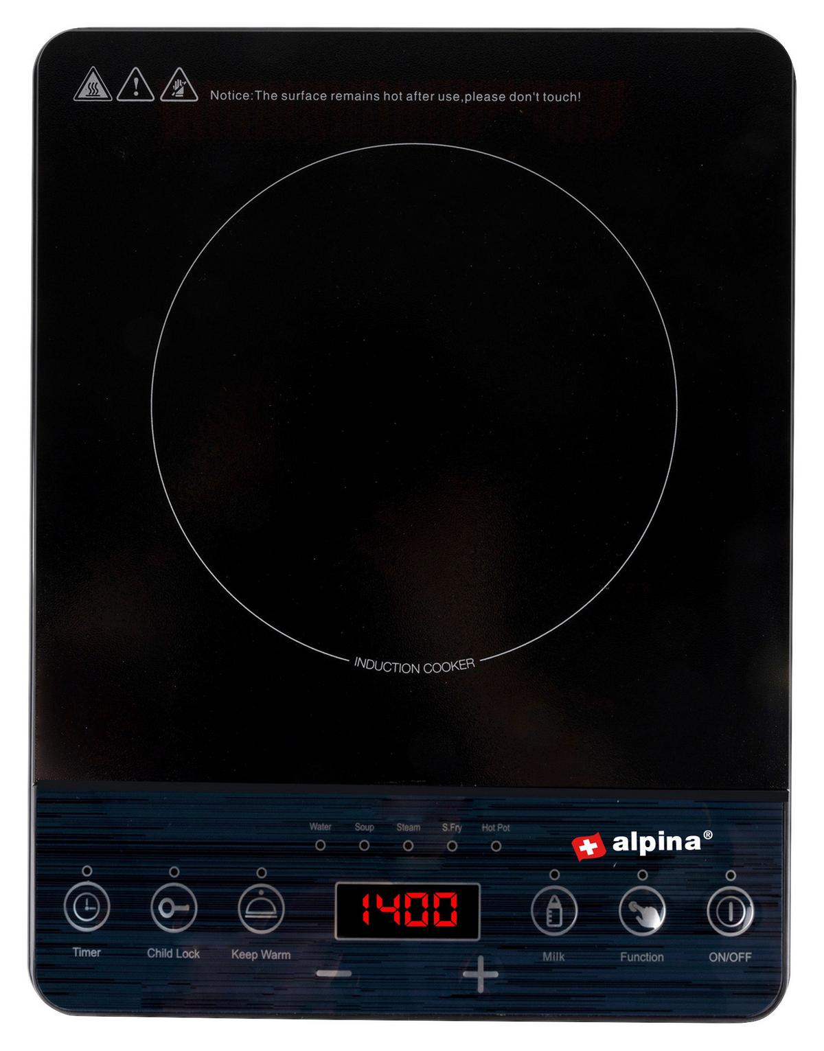 Induktionskochplatte 2000 Watt Schwarz mit Touchfeld + Timer - Basics, Kunststoff - Alpina 6287