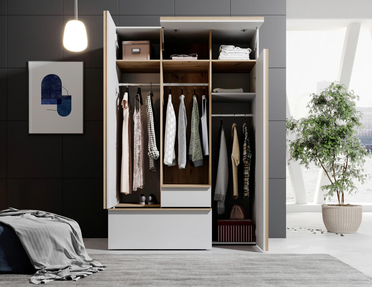 Drehtürenschrank Mit Schubladen 135 Balve - Eichefarben/Weiß, MODERN, Holzwerkstoff (135/204/59cm) - MID.YOU