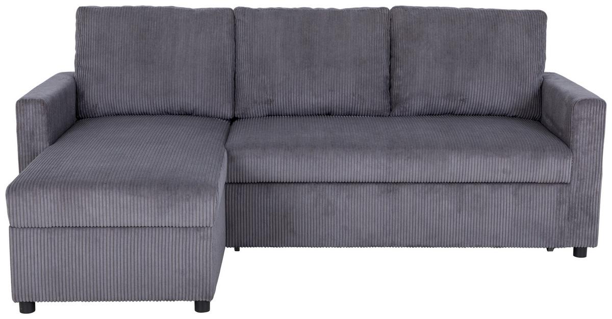 Ecksofa Mit Schlaffunktion Paris Anthrazit Cord 215x145cm - Anthrazit/Schwarz, Basics, Holz/Holzwerkstoff (215/145cm)