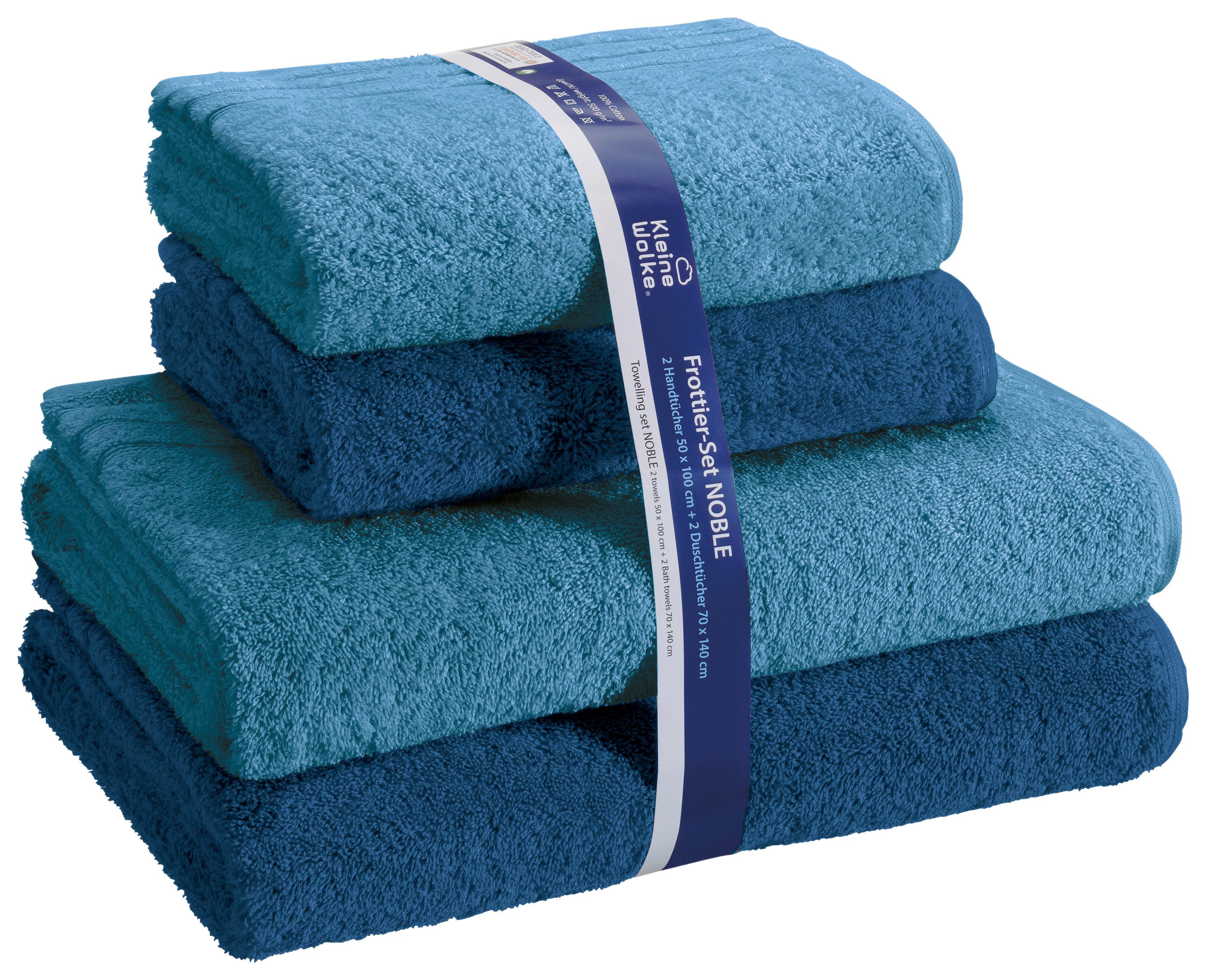 Handtuch Set Noble Baumwolle Blau/Dunkelblau 4-Er Pack - Blau, KONVENTIONELL, Textil (24/24/36cm) - Kleine Wolke