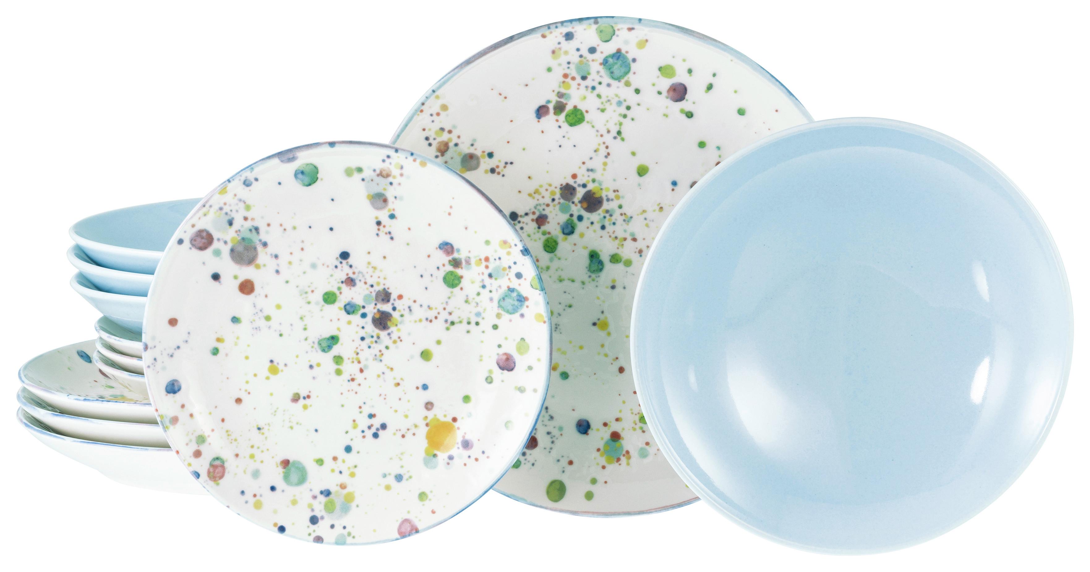 Tafelservice Candy Drop Bunt Weiß, Hellblau 12--Teilig - Weiß/Hellblau, Basics, Keramik - Creatable