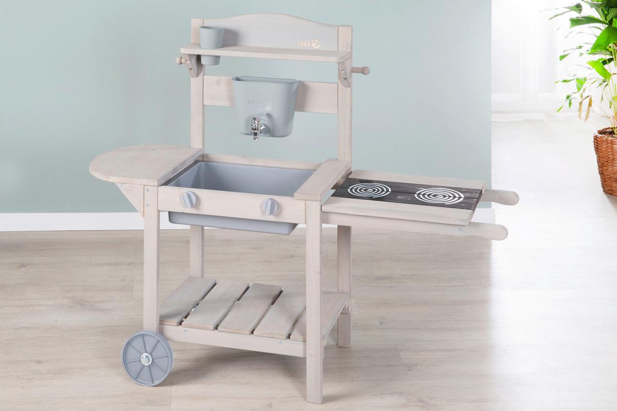 Mobile Spiel- und Matschküche multifunktional, grau - Hellgrau, Basics, Holz/Kunststoff (114/89/37cm)