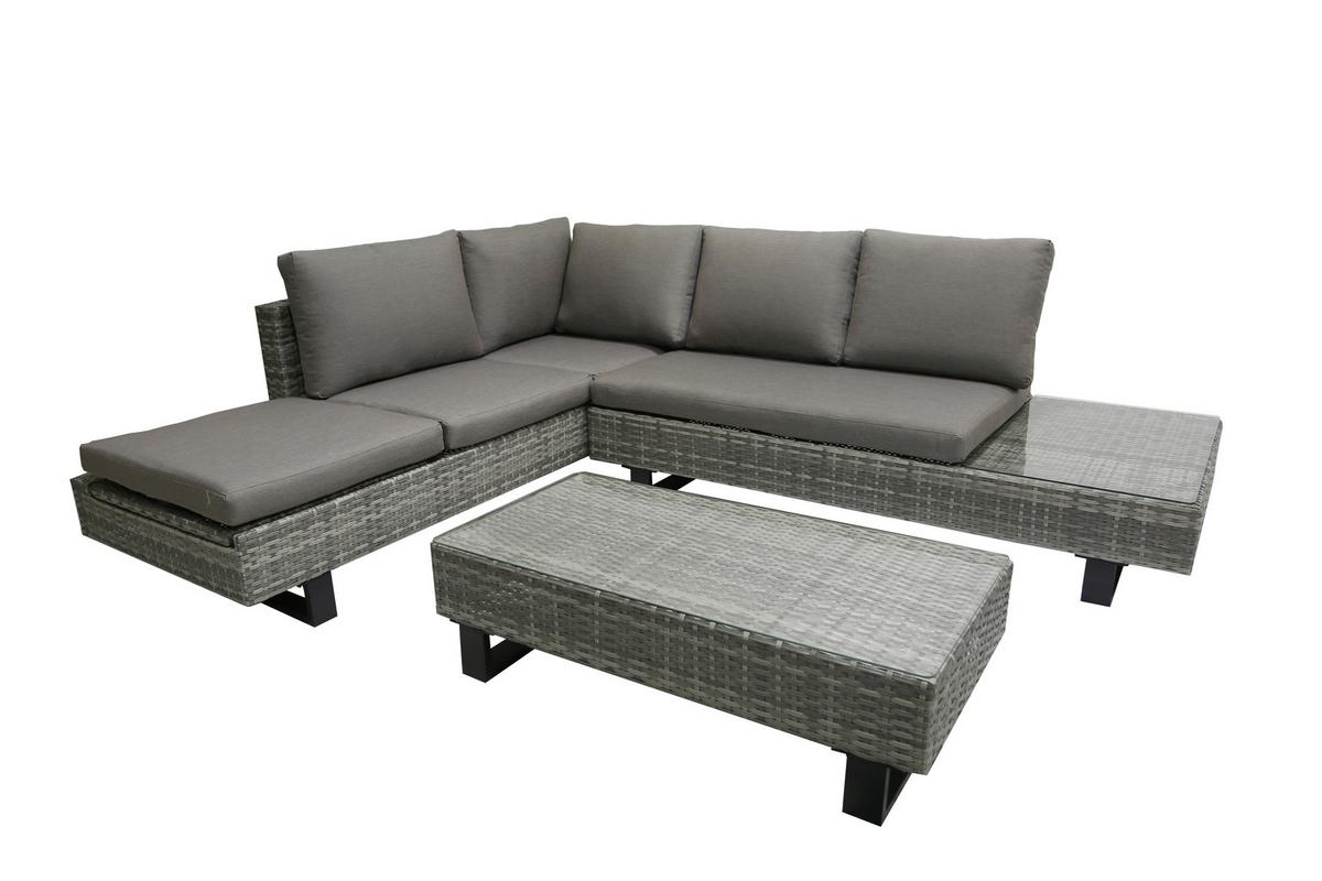 Loungegarnitur Cadiz - Klar/Schwarz, Basics, Glas/Kunststoff - Gardenson