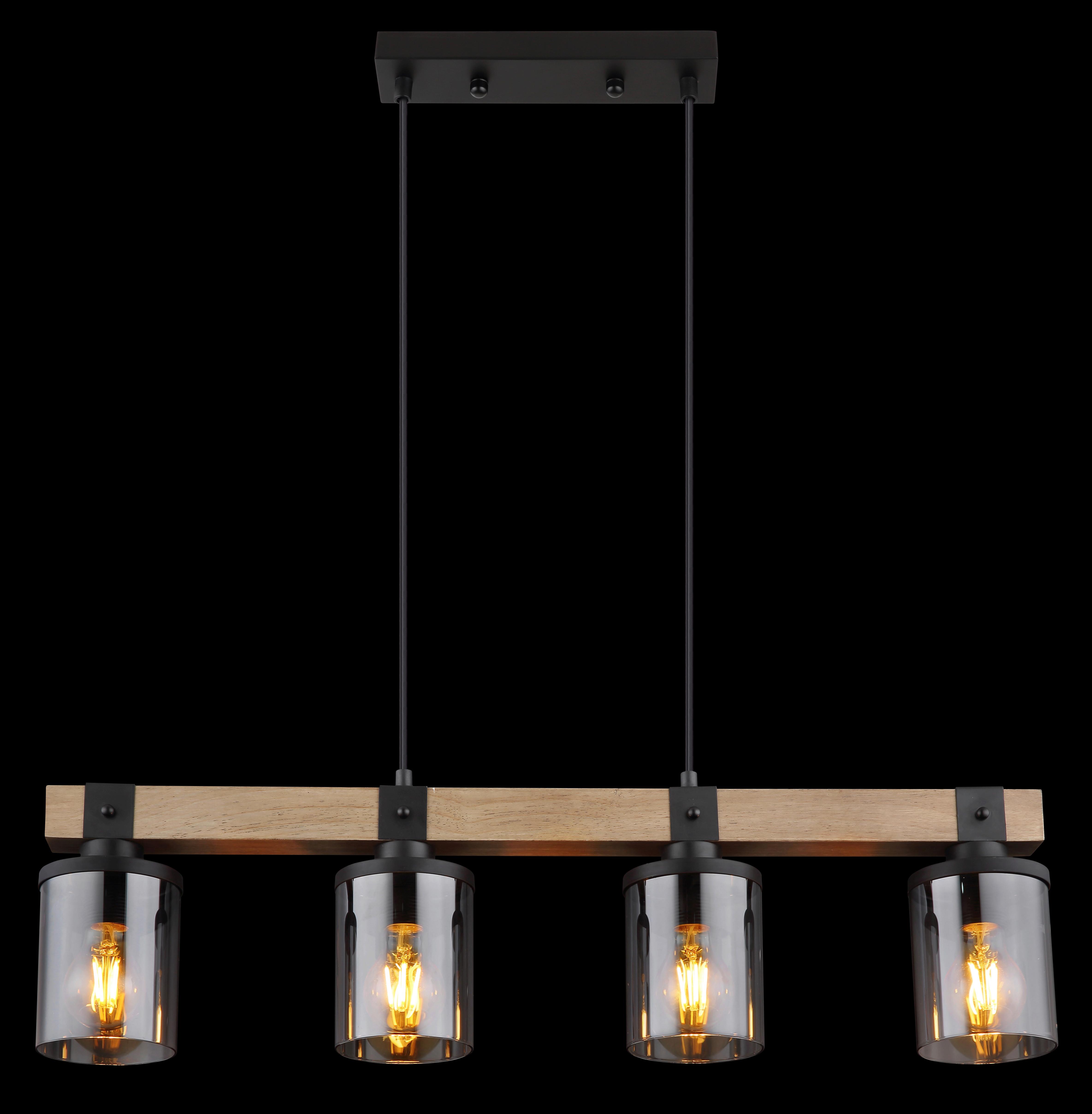 Hängeleuchte 15555-4h - Dunkelbraun/Schwarz, Natur, Glas/Holz (73/10/133cm) - Globo