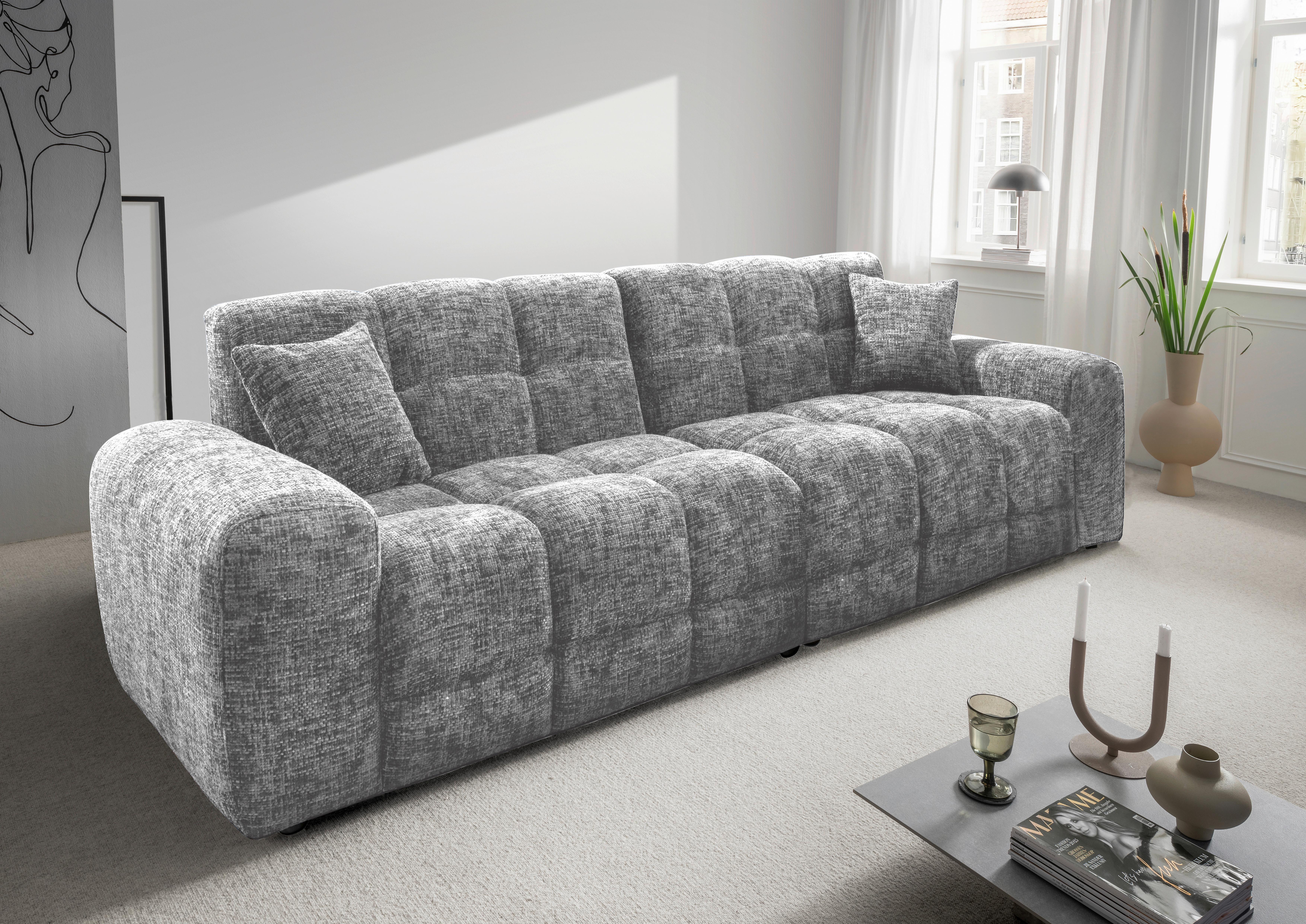 Viersitzer-Sofa Bosco, Silberfarben B: 300 cm - Silberfarben/Schwarz, MODERN, Textil (300/87/120cm) - Livetastic