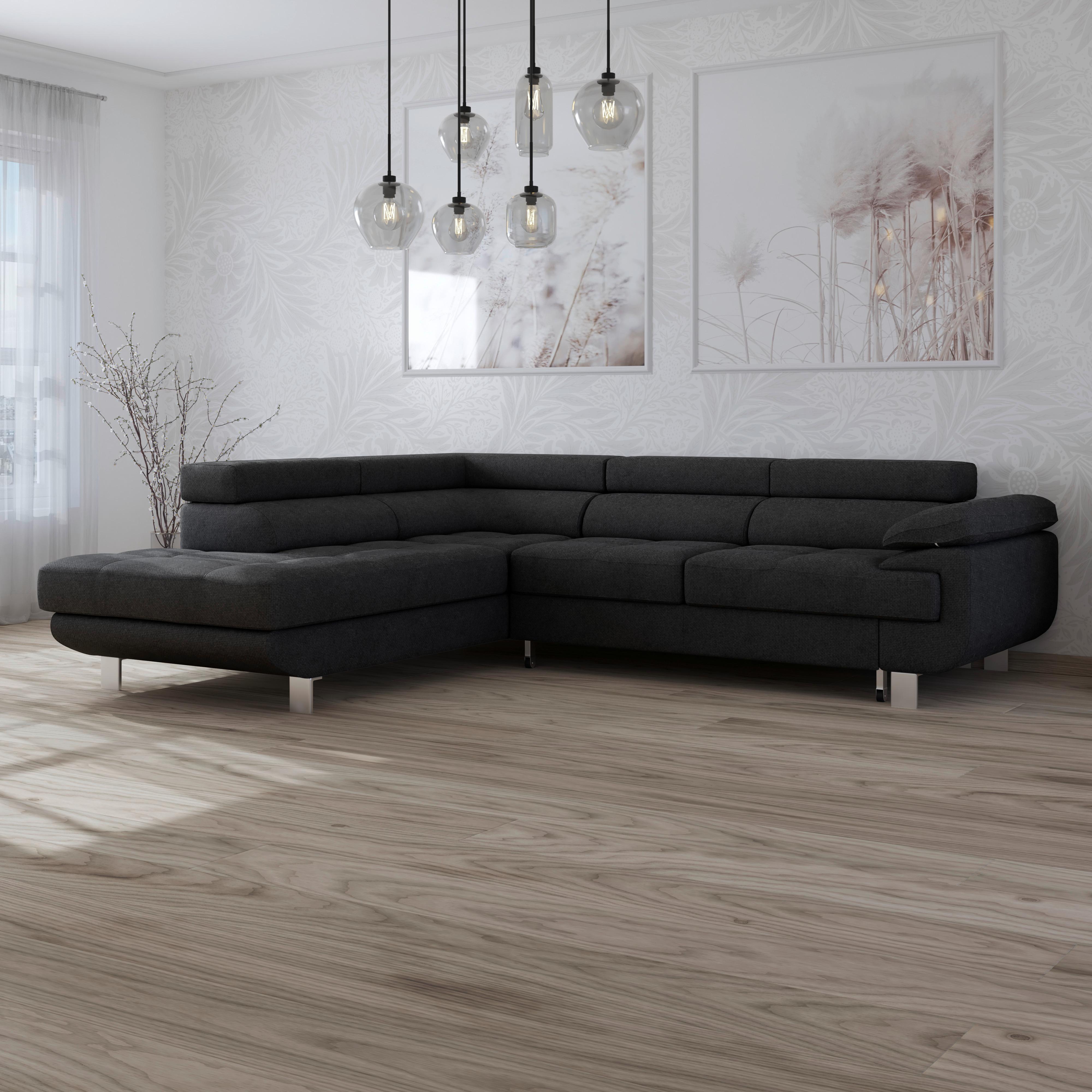 Ecksofa Mit Schlaffunktion + Bettkasten Savona, Webstoff - Blaugrau/Graphitfarben, MODERN, Textil (230/270cm) - Ondega