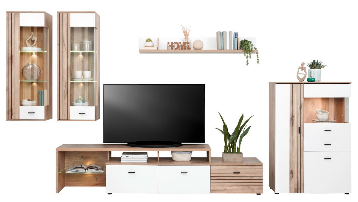 Vitrine Liverpool B: 87 Cm Mit Beleuchtung Weiß/eichef. - MODERN, Holzwerkstoff (87/129/38cm)