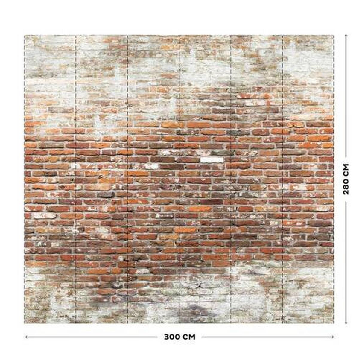 Fototapete Backsteinmauer Braun - Dunkelorange, Basics, Papier/Kunststoff (300/280/11cm)