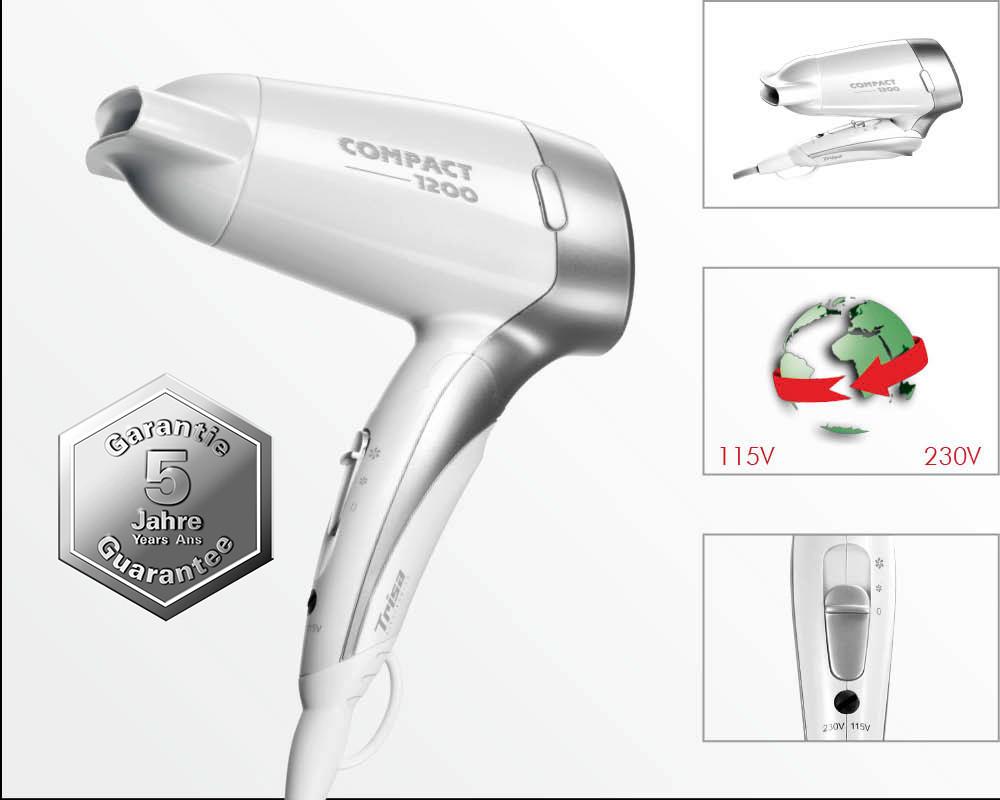 Haartrockner Compact 1200 W Stylingdüse Föhn - Silberfarben/Weiß, MODERN, Kunststoff (18/11/7cm)