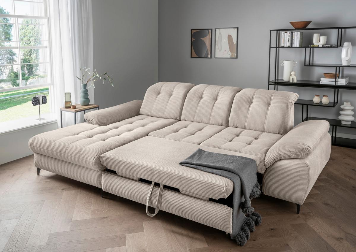 Eckschlafsofa Delphino, Beige S: 189x273 cm - Beige/Schwarz, MODERN, Textil (189/273cm) - Livetastic