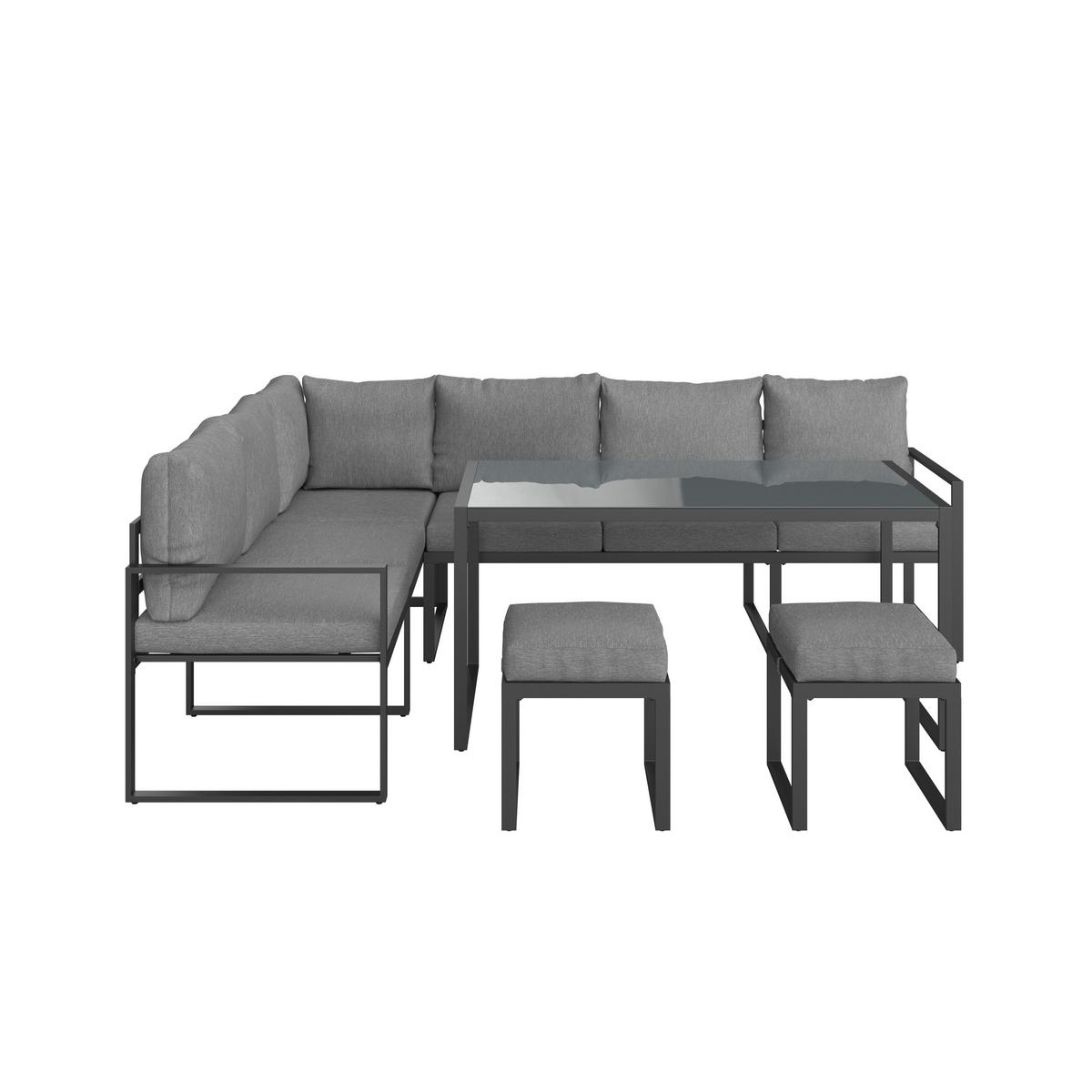 Lounge-garnitúra Leon - szürke, Modern, Üveg/fém (176/239cm) - Beldano