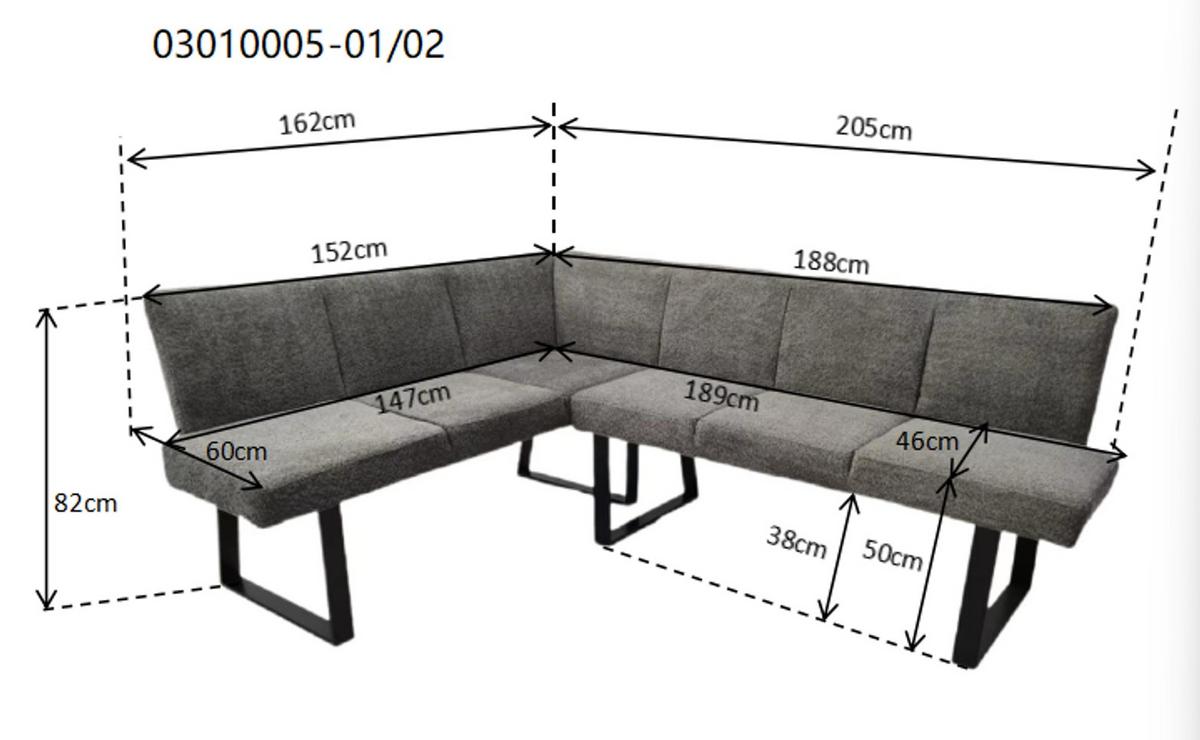 Eckbank Grau Polyester/Eisen Tampa ca. 160x202 cm - Schwarz/Grau, MODERN, Textil/Metall (160/202cm) - Livetastic