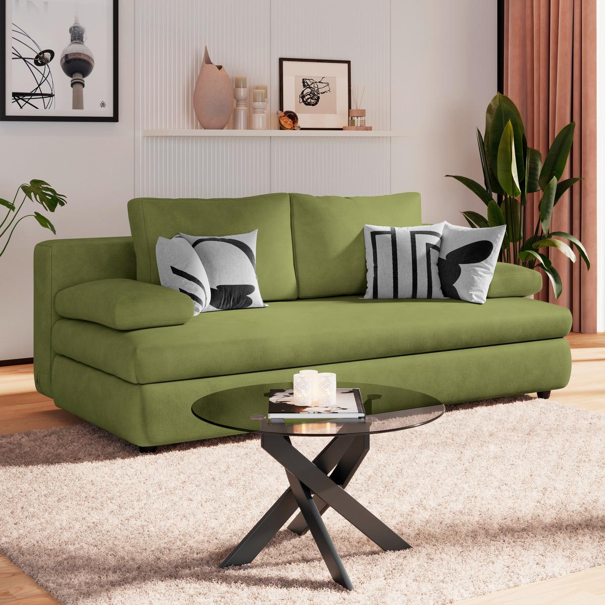 Schlafsofa Oslo Olivgrün, Lf: 200x140 cm - Olivgrün, Trend, Holz/Kunststoff (205/72/100cm)