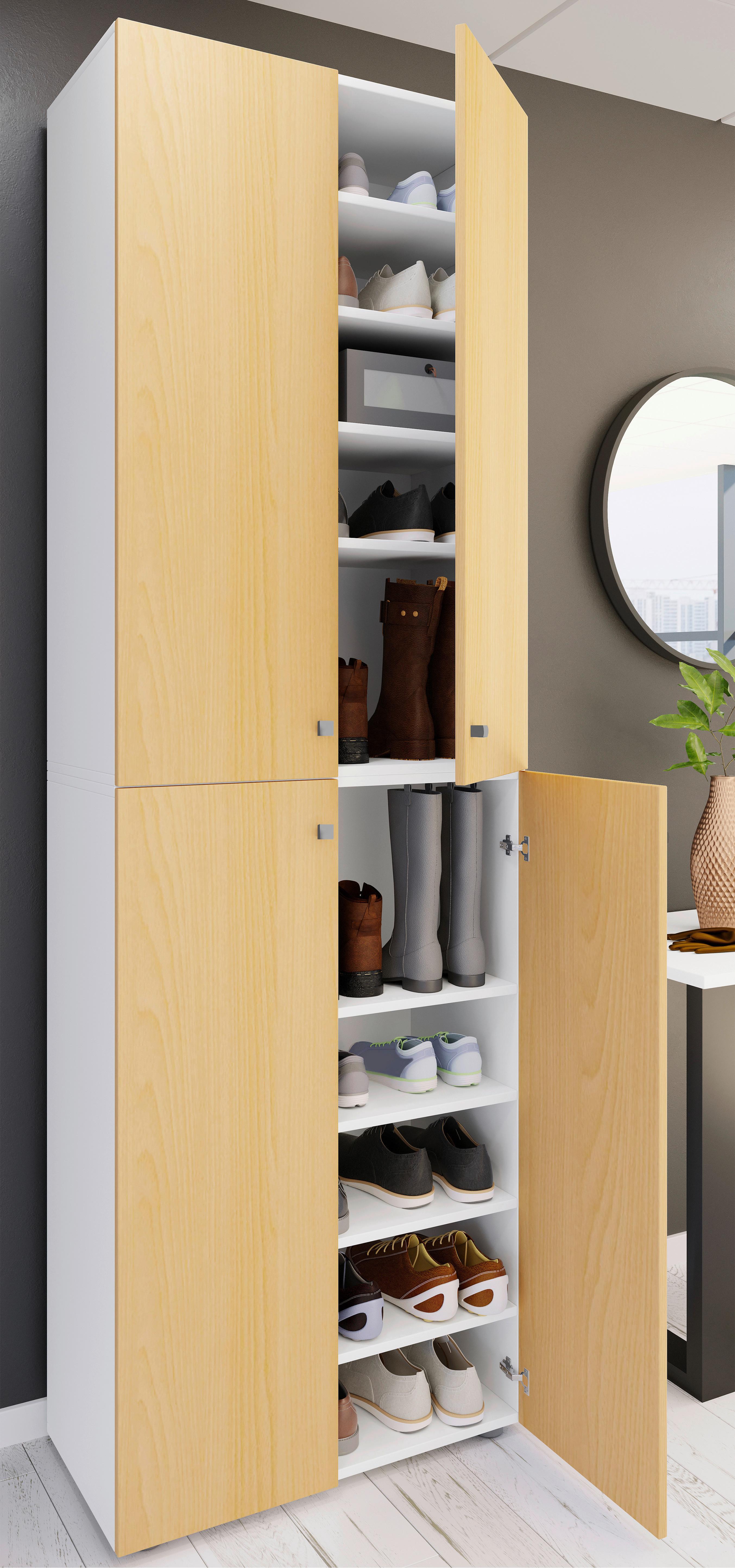 Schuhschrank Lona Weiß Buchefarben - Buchefarben/Schwarz, Design, Holzwerkstoff (70/220/40cm) - MID.YOU