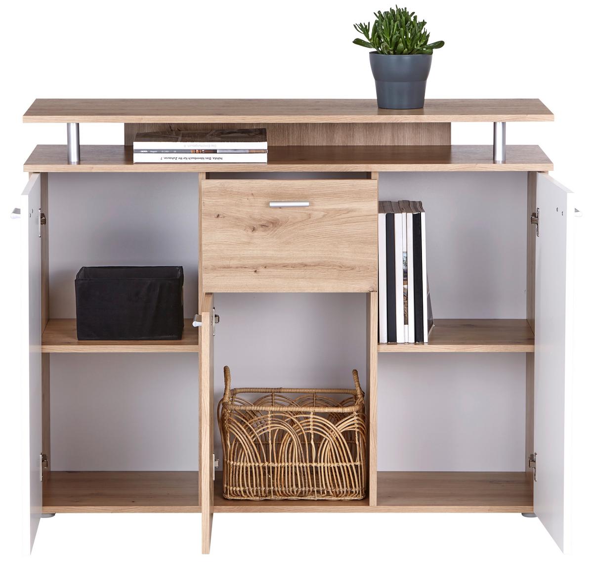 KOMODA LEON - bílá/dub artisan, Moderní, kompozitní dřevo/plast (117/92,3/38cm)