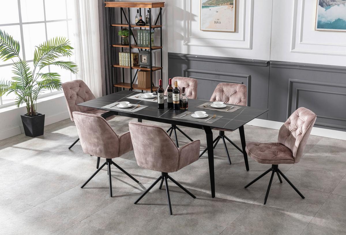 Esszimmerstuhl Sarina Beige/ Schwarz Gepolstert 2-Er Set - Beige/Schwarz, Basics, Textil/Metall (59,9/89/62cm) - MID.YOU