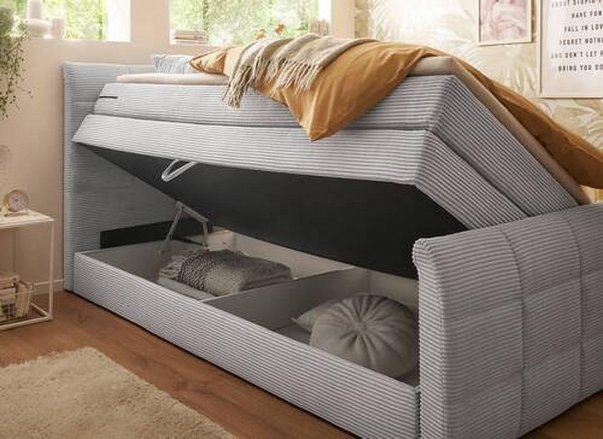 Boxspringbett Mit Topper & Bettkasten 120x200 Bolivia - Hellgrau/Schwarz, MODERN, Holzwerkstoff/Textil (120/200cm) - MID.YOU