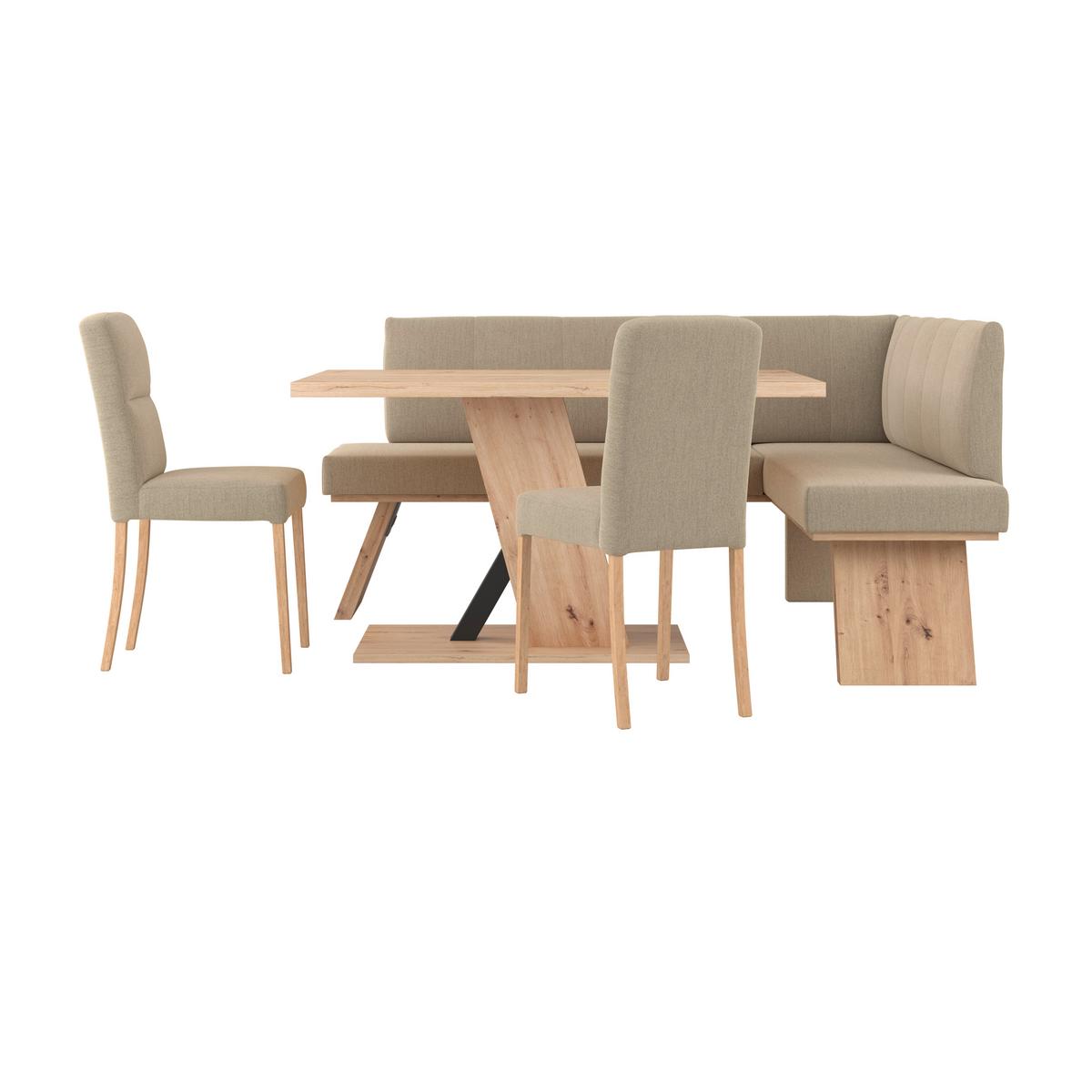 Eckbank Emma Ii Webstoff Beige, B: 140 Cm - Eichefarben/Beige, KONVENTIONELL, Holzwerkstoff/Textil (160/140cm)