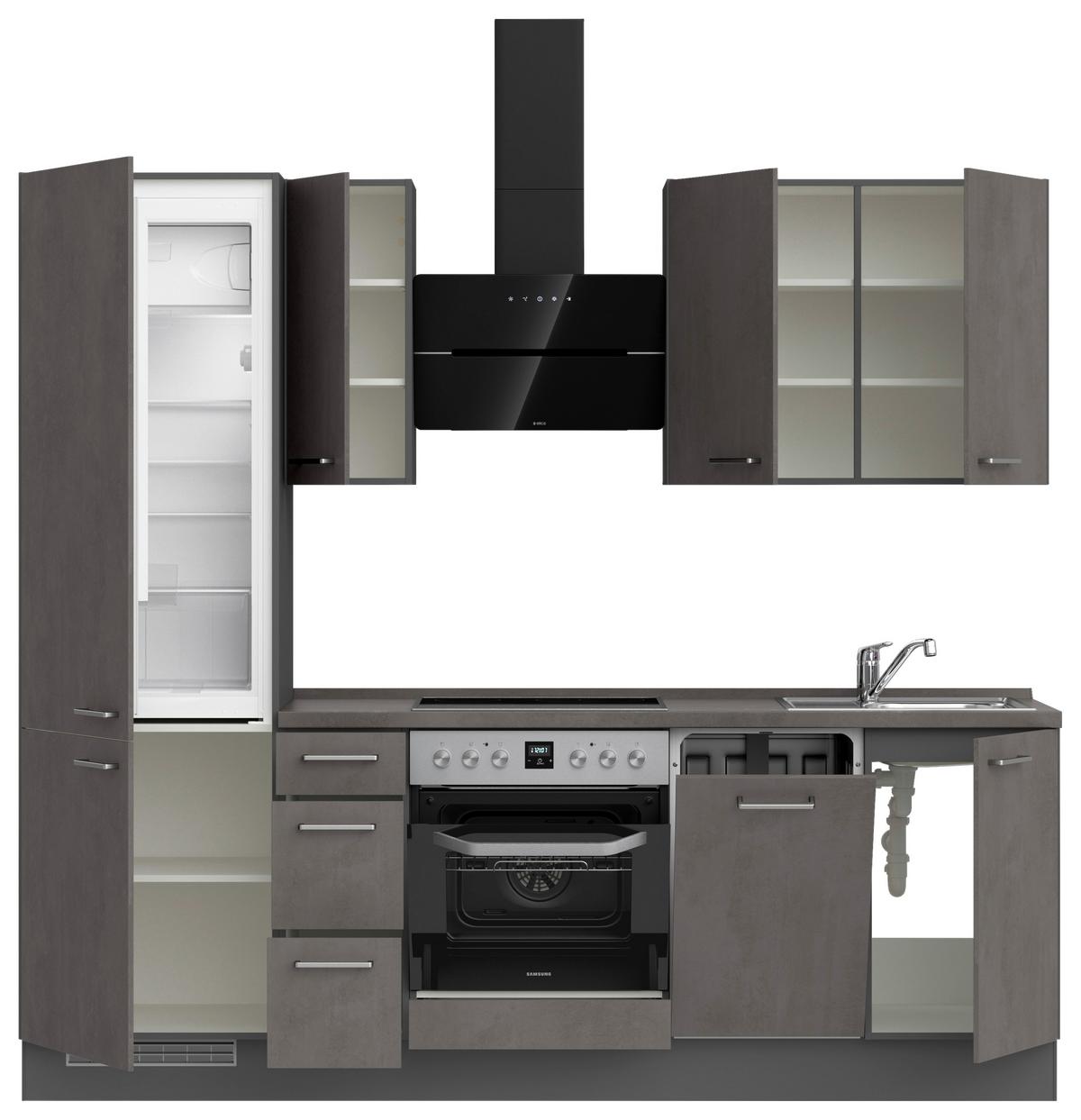 Kuchynská linka 240 cm, bridl.šedý betón/bridl.šedá - farba ušľachtilej ocele/bridlicová, Modern, kov/kompozitné drevo (240cm) - Nobilia