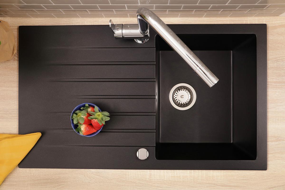 SPÜLE Almonto, Schwarz B: 86 cm - Schwarz, Trend, Stein (86/22/50cm) - Respekta