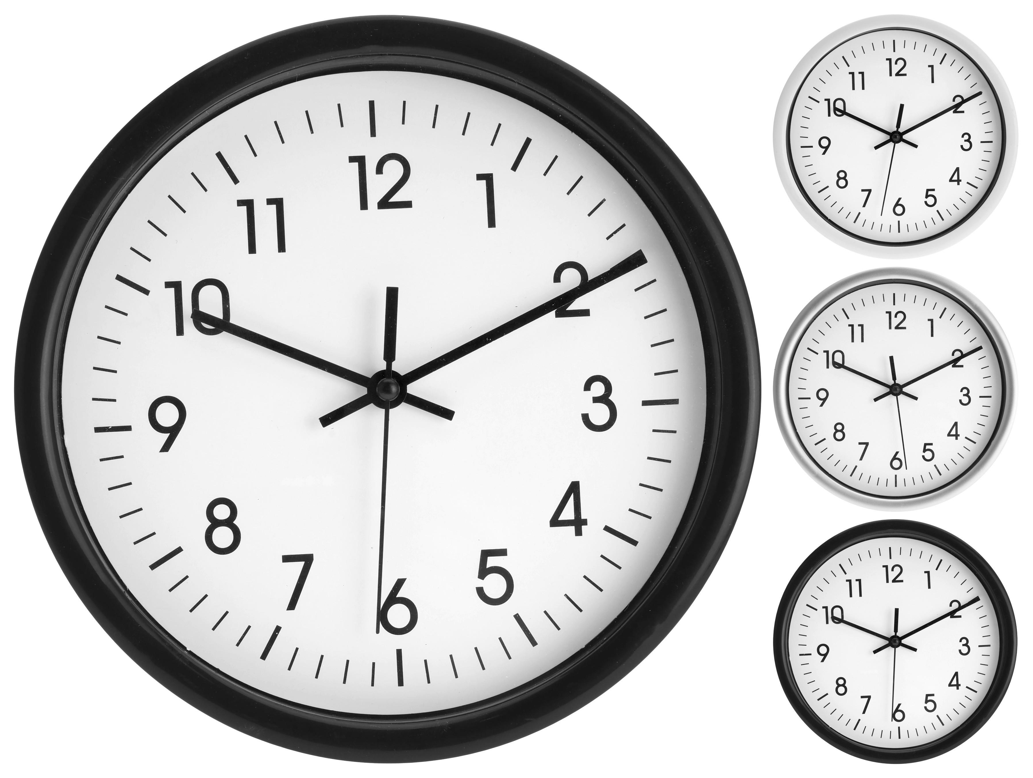Wanduhr Fleurelle Versch. Farben, D: 20 cm - Silberfarben/Schwarz, Kunststoff (20/20/4cm)