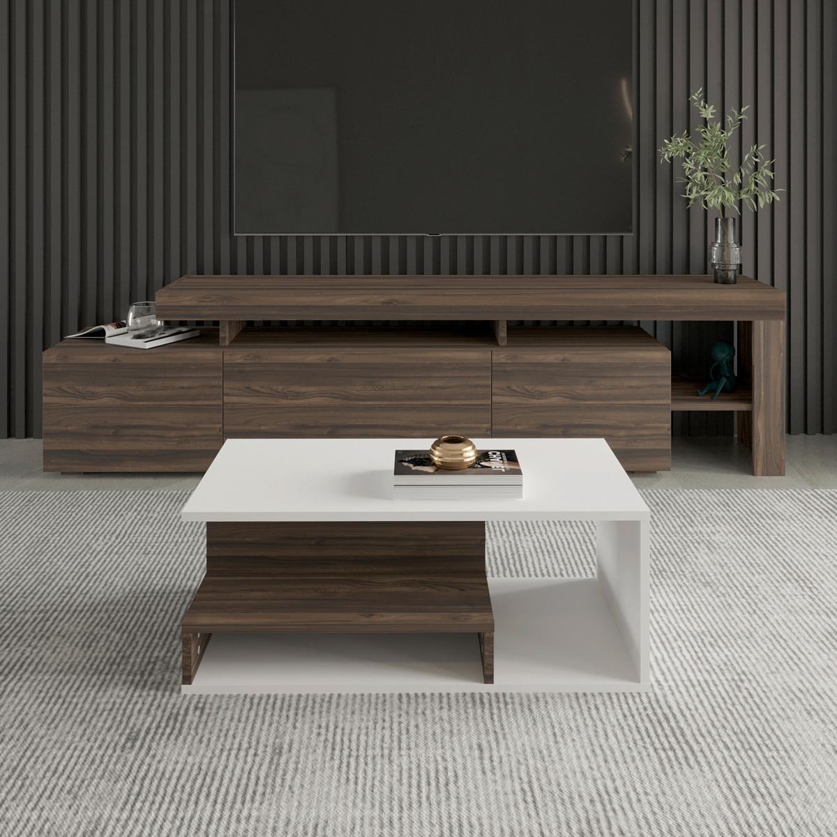 Couchtisch Vera Weiß/walnussfarben B: 90 Cm - Walnussfarben/Weiß, Design, Holzwerkstoff (90/45/35cm) - Livetastic