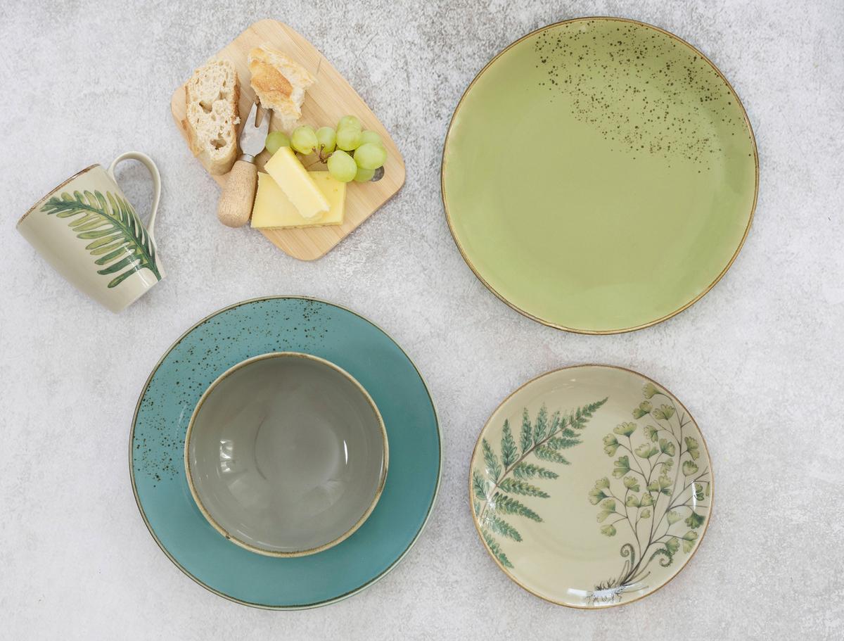 Kombiservice Keramik 4 Personen Geschirr Set - Sandfarben/Petrol, KONVENTIONELL, Keramik - Creatable