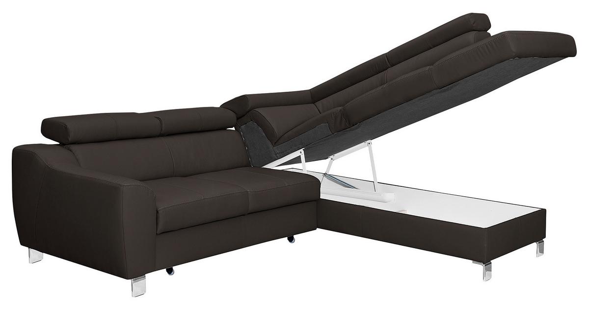 Ecksofa Aspen Dunkelbraun S: 245 Cm - Chromfarben/Dunkelbraun, Design, Leder/Textil (245/208cm) - Livetastic