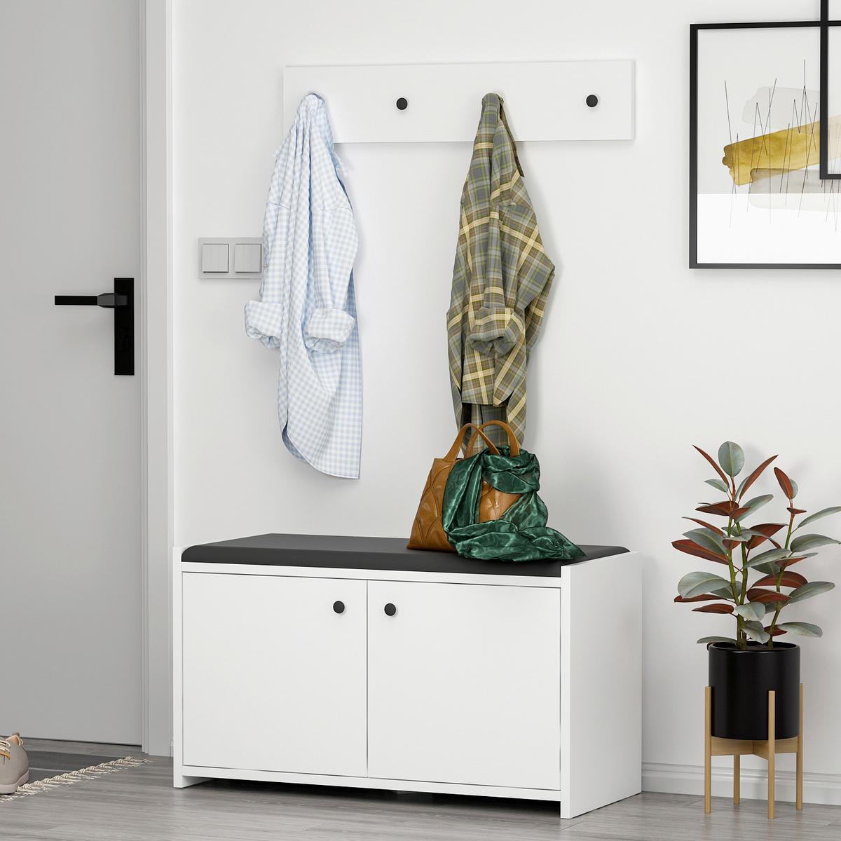 Garderobe Zen 2-teilig Weiß B: 80 Cm - Weiß, Design, Holzwerkstoff (80/35/45cm) - Livetastic