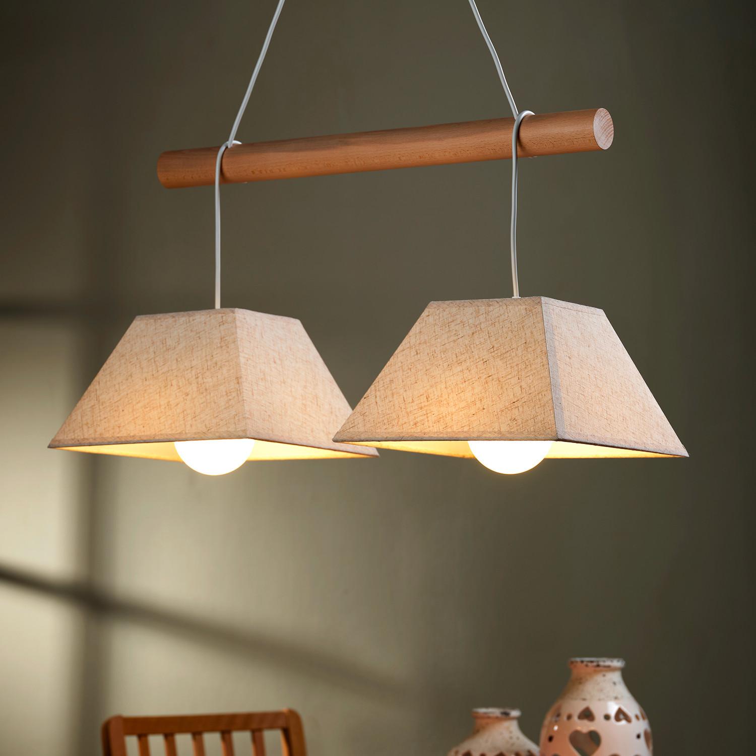Pendelleuchte Baldo Hellbraun Weiß Hg 22w - Hellbraun/Weiß Hochglanz, Natur, Holz/Textil (70/24/90cm)