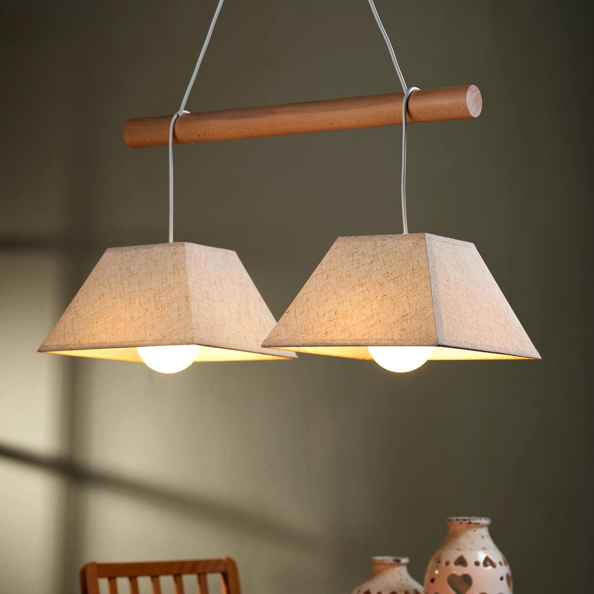 Pendelleuchte Baldo Hellbraun Weiß Hg 22w - Hellbraun/Weiß Hochglanz, Natur, Holz/Textil (70/24/90cm)