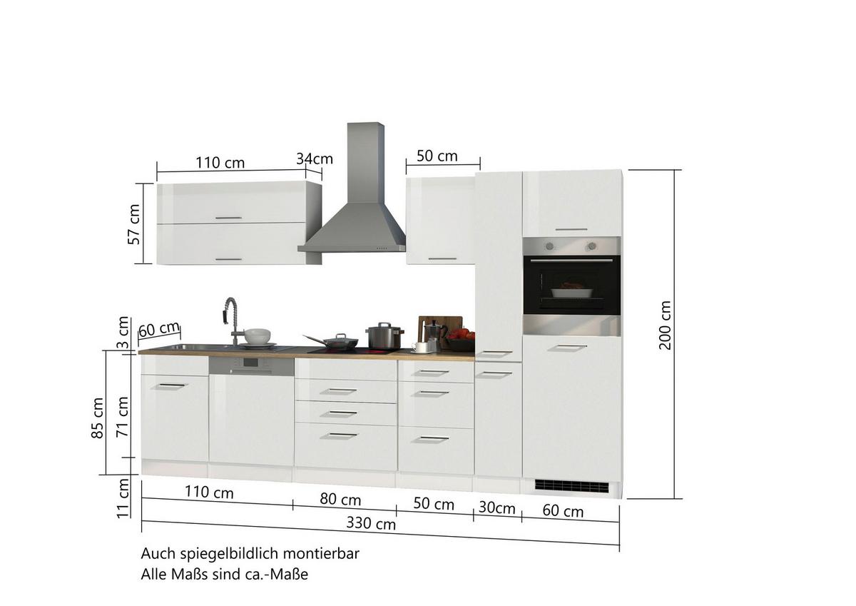 Küchenblock Mailand Weiß B: 330 Cm - Weiß Hochglanz/Weiß, MODERN, Holzwerkstoff (330cm) - Held