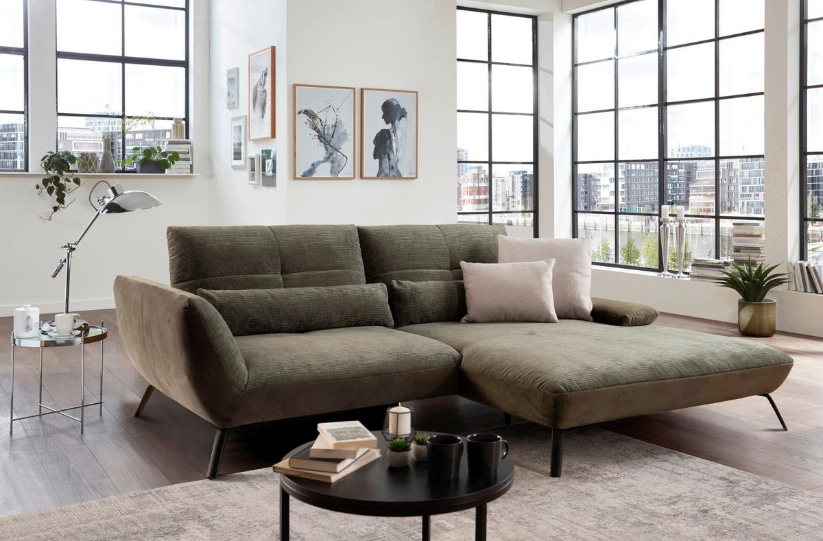 Ecksofa Dover Olivgrün, 273x191-207cm - Schwarz/Olivgrün, Trend, Holz/Holzwerkstoff (273/191-207cm)