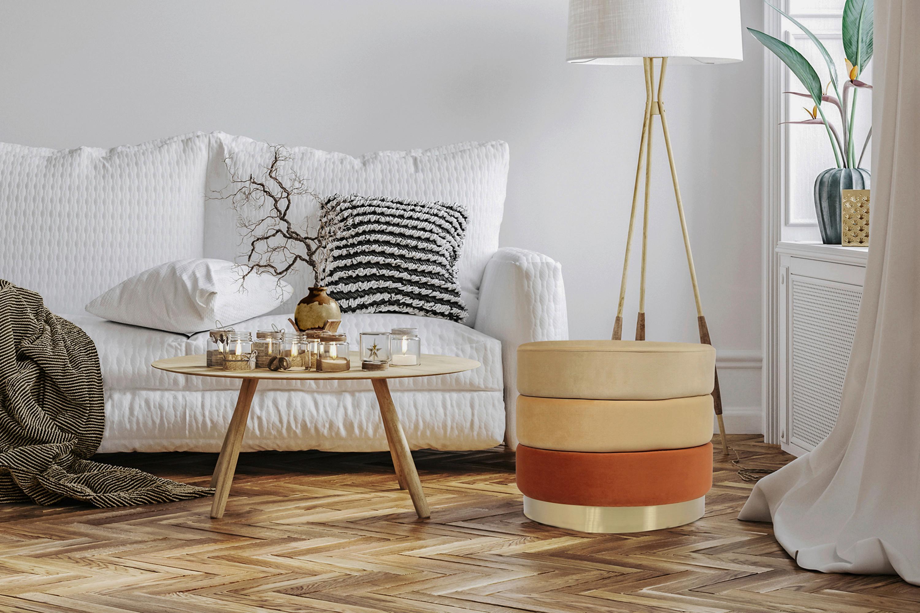 Hocker Elyse 100 Goldfarben/orange D: 50 Cm - Goldfarben/Orange, Design, Textil (50/42cm) - Kayoom